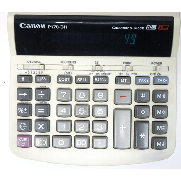 Canon P170-DH Desktop Printing Calculator 2 Color w/ Calendar & Clock - TESTED - Picture 7 of 8